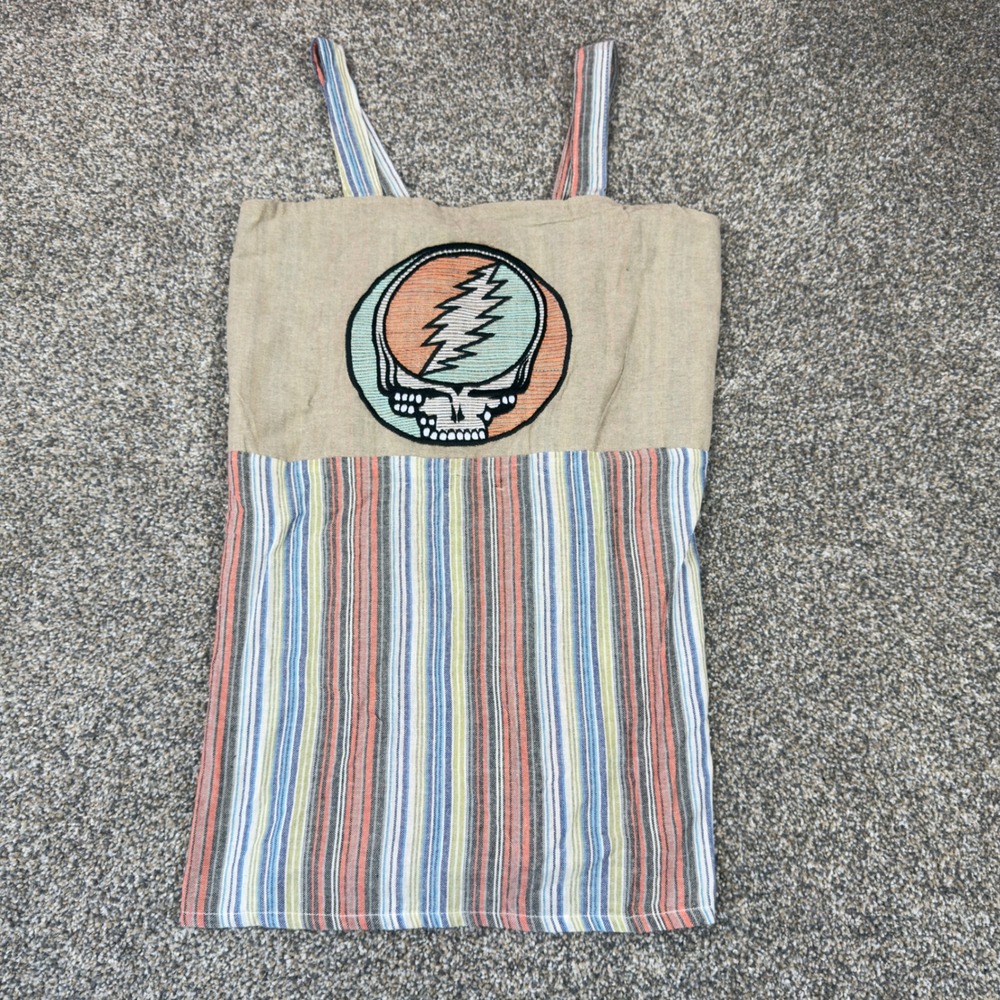 Jayli Grateful Dead Steal Your Face Tank XL Striped Cotton Smocked Boho Nepal